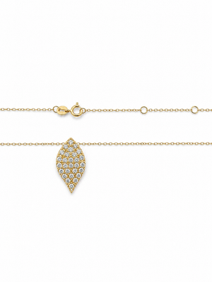 18K Yellow Gold Pavé Diamond Leaf Pendant Necklace