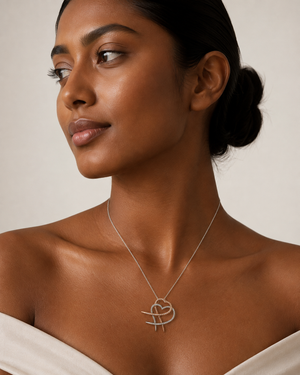 14K Rose & White Gold Diamond Interlocking Hearts Pendant Neckace