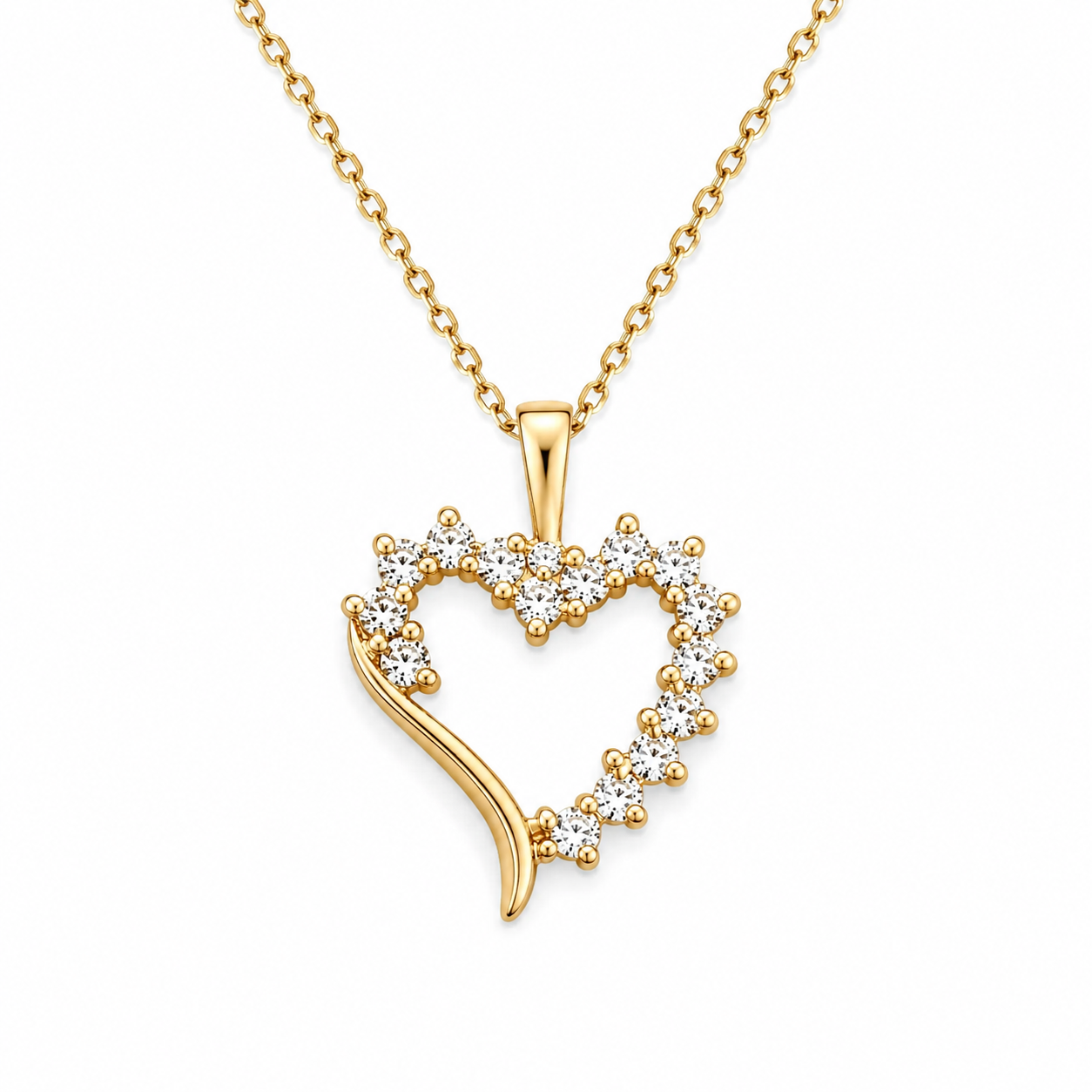 10K Yellow Gold Diamond Floral Open Heart Pendant Necklace