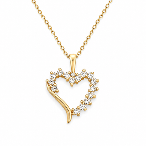10K Yellow Gold Diamond Floral Open Heart Pendant Necklace