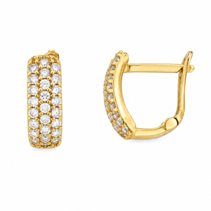 18K Yellow Gold CZ Pavé Wide Huggie Hoop Earrings 10mm