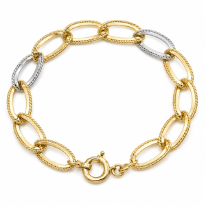 18K Two-Tone Rope-Edge Oval Link Bracelet