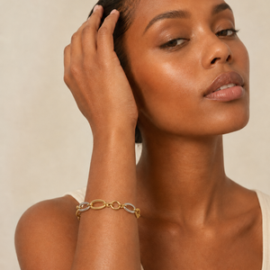 18K Two-Tone Rope-Edge Oval Link Bracelet