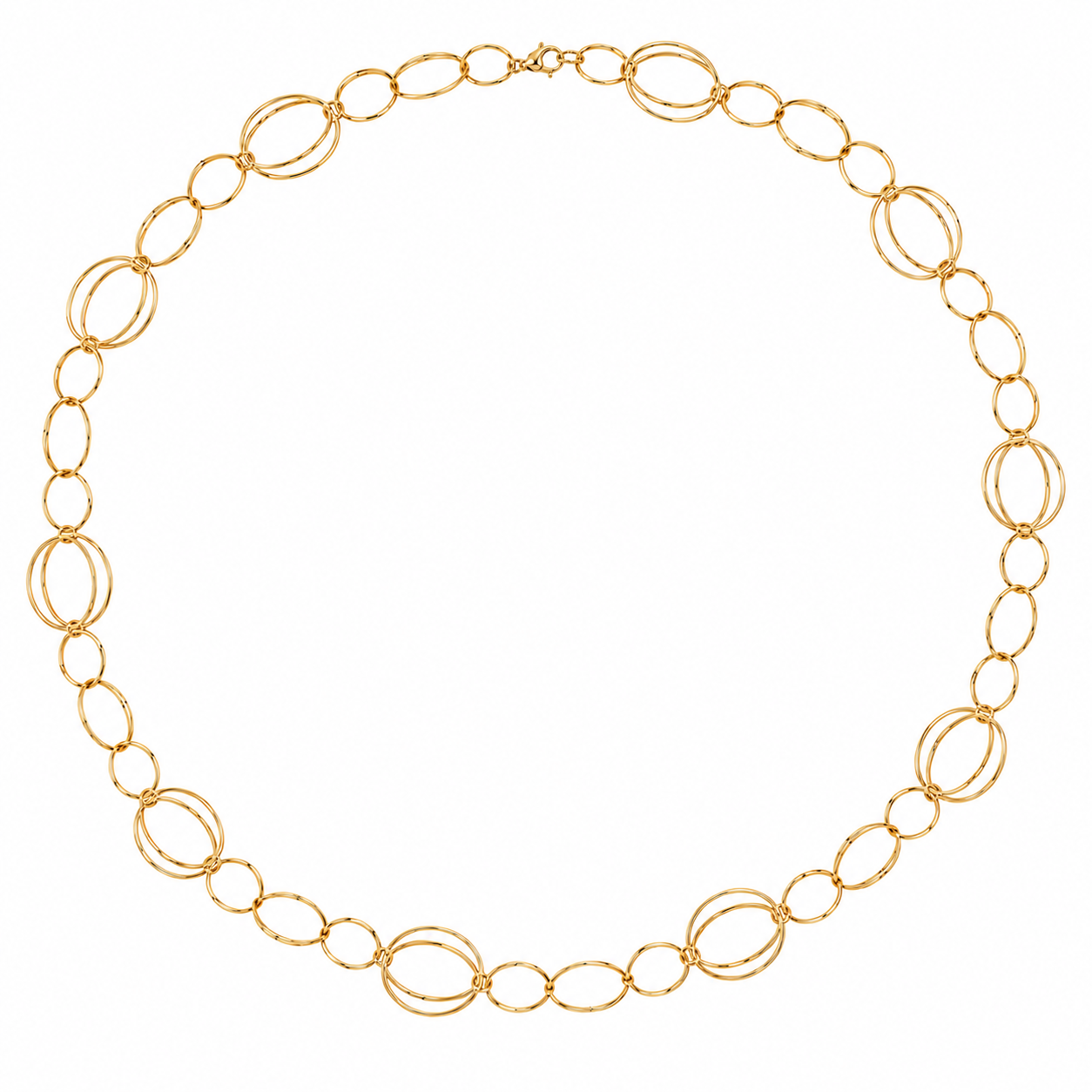 14K Yellow Gold Double Oval & Small Oval Link Necklace