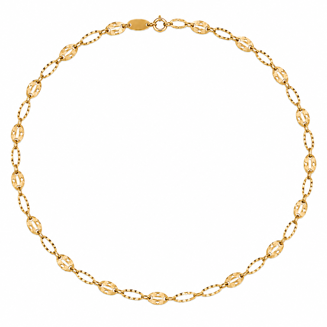 18K Gold Diamond-Cut Oval Cable Link Necklace