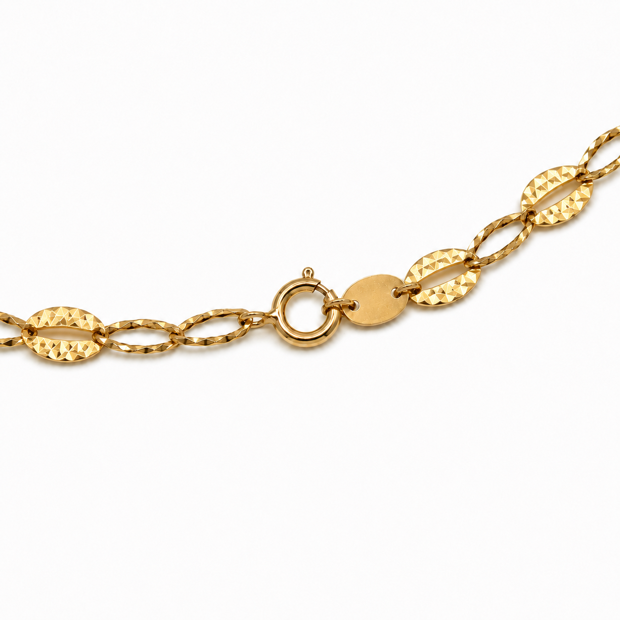 18K Gold Diamond-Cut Oval Cable Link Necklace