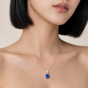 925 Sterling Silver Blue CZ Princess-Cut Pendant & Drop Earrings Set