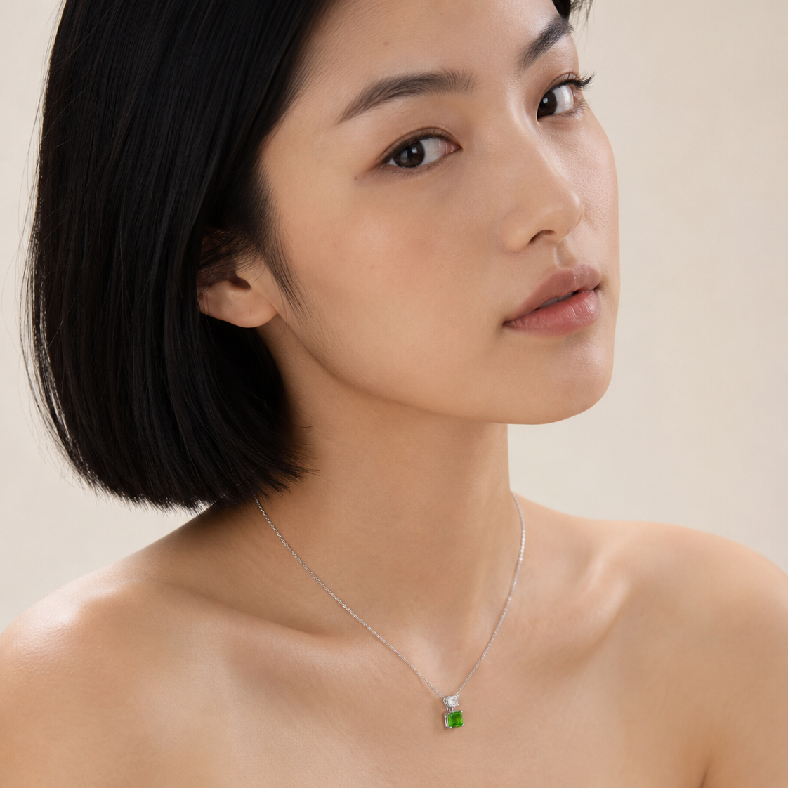 925 Sterling Silver Princess-Cut Green CZ Pendant & Drop Earrings Set