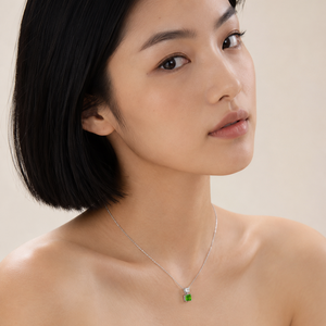925 Sterling Silver Princess-Cut Green CZ Pendant & Drop Earrings Set