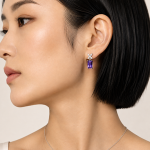 925 Sterling Silver Emerald-Cut Purple CZ Pendant & Earrings Set
