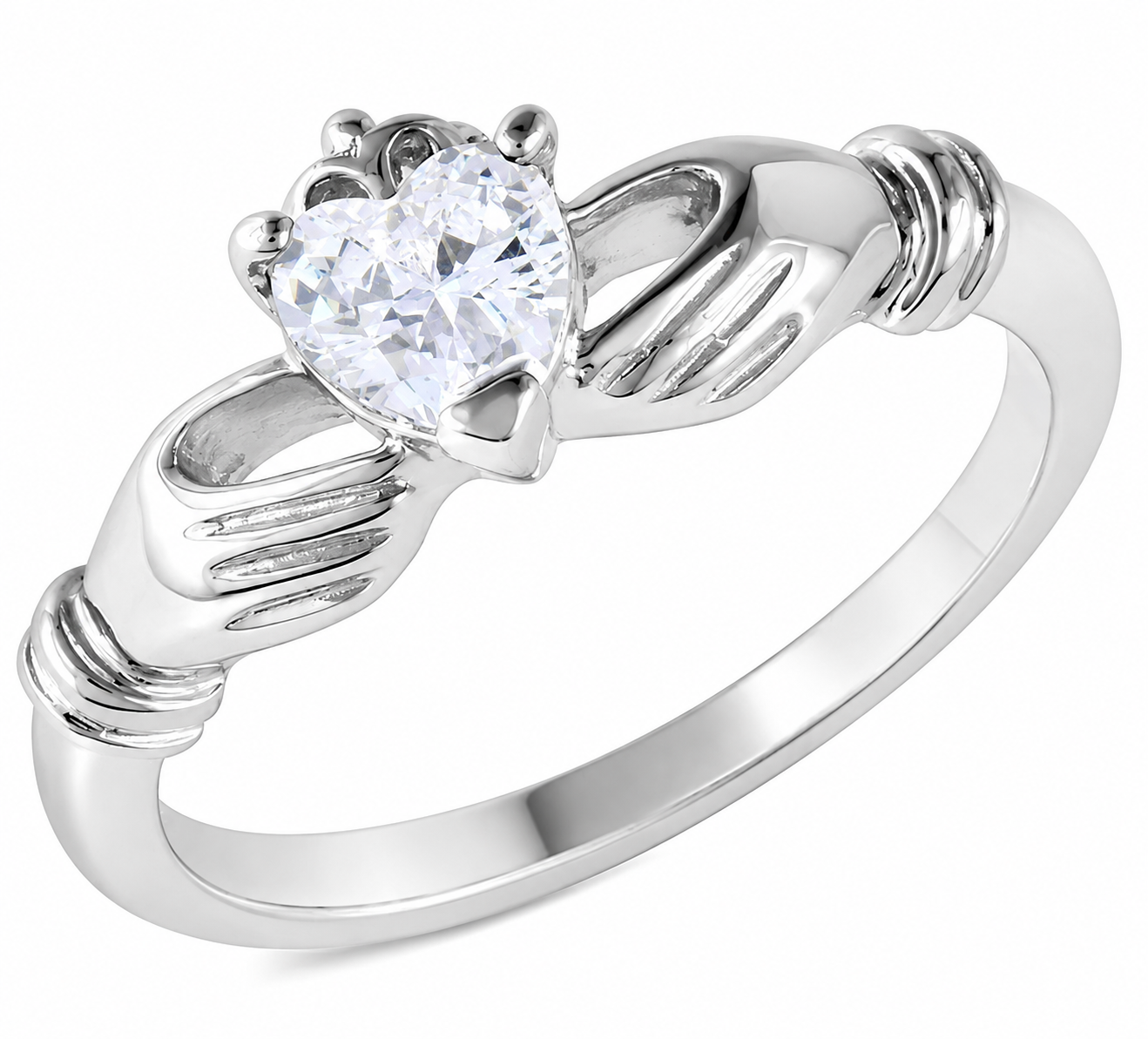 925 Sterling Silver Heart CZ Claddagh Ring