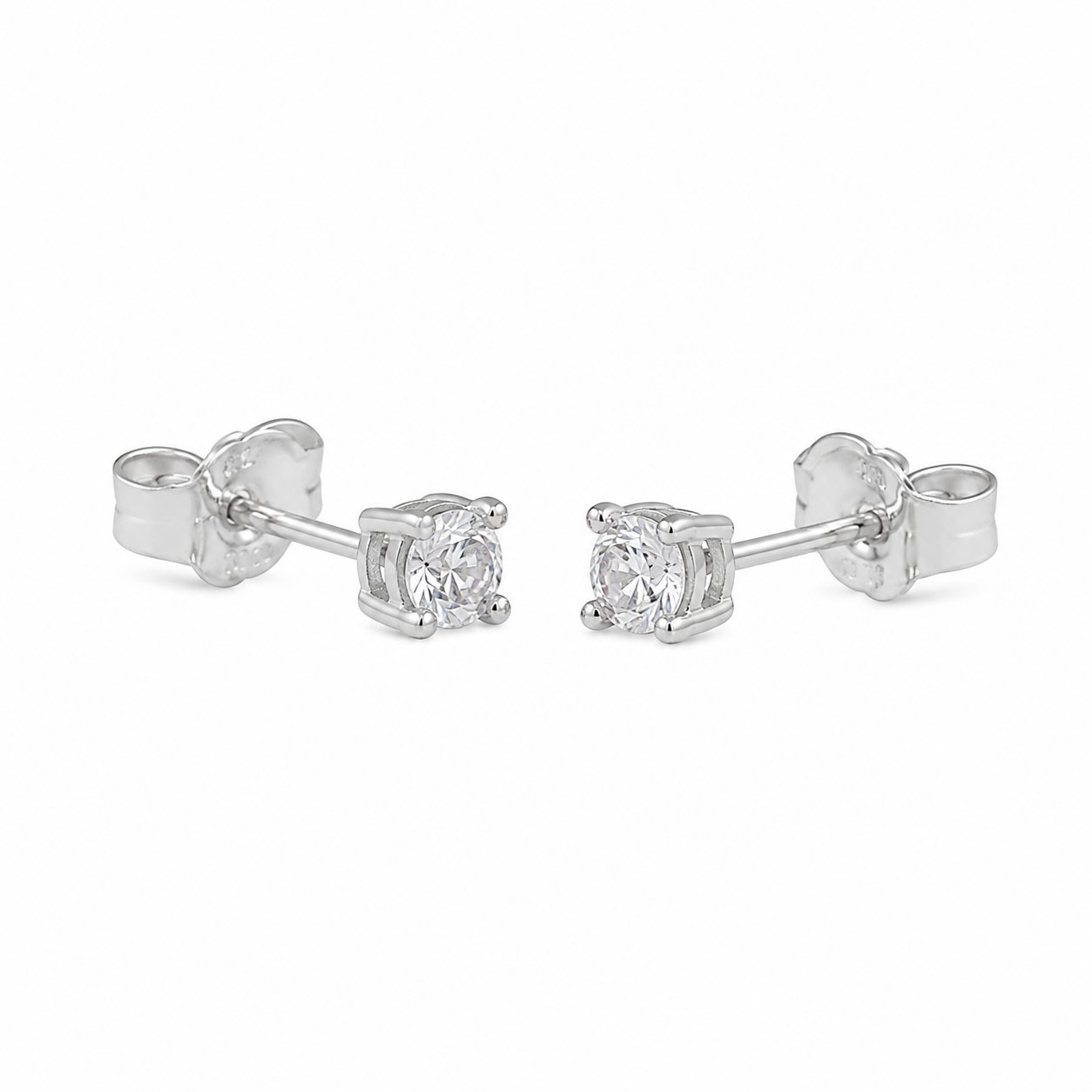 925 Sterling Silver Round CZ Basket Stud Earrings
