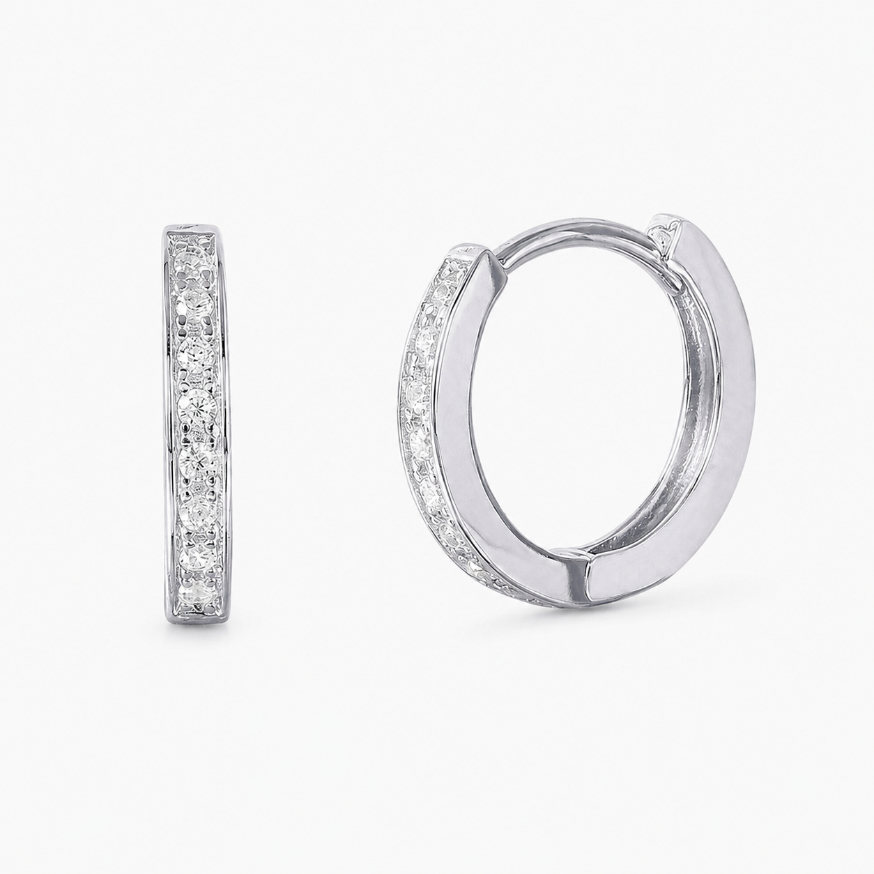 925 Sterling Silver  Rhodium Plated CZ Huggie Hoop Earrings