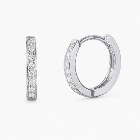 925 Sterling Silver  Rhodium Plated CZ Huggie Hoop Earrings