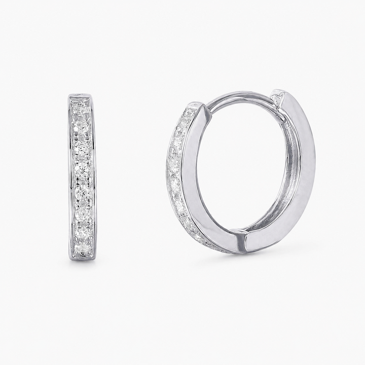 925 Sterling Silver  Rhodium Plated CZ Huggie Hoop Earrings