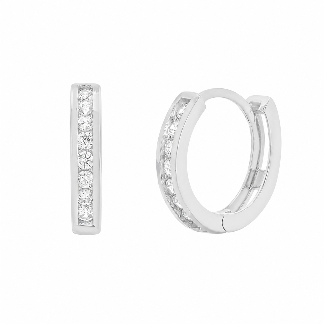 925 Sterling Silver Rhodium Plated CZ Huggie Hoop Earrings