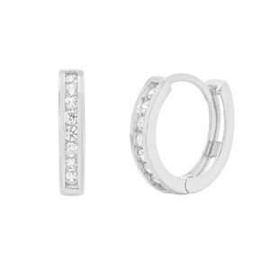 925 Sterling Silver Rhodium Plated CZ Huggie Hoop Earrings