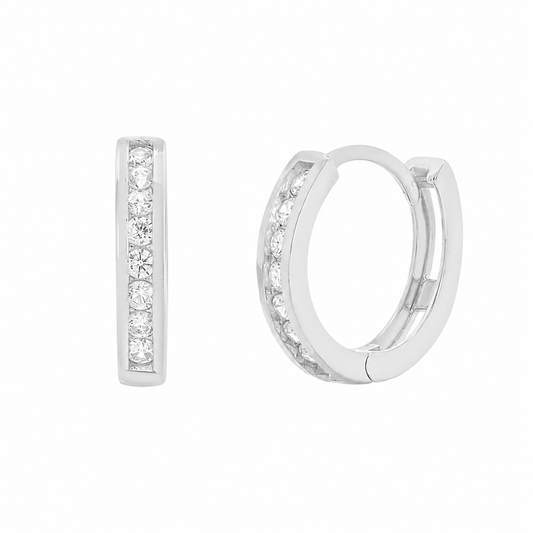925 Sterling Silver Rhodium Plated CZ Huggie Hoop Earrings