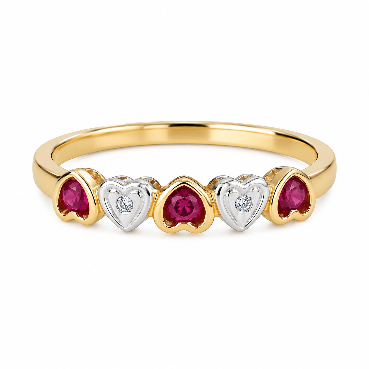 10K Two-Tone Gold Ruby & Diamond Five-Heart Band Ring