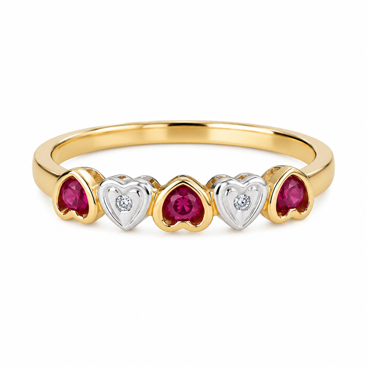 10K Two-Tone Gold Ruby & Diamond Five-Heart Band Ring