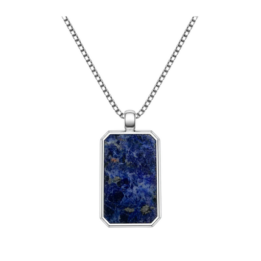 925 Sterling Silver Rectangular Natural Sodalite Pendant Necklace