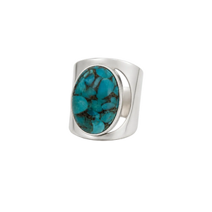 925 Sterling Silver Wide-Band Oval Turquoise Ring