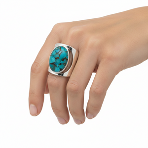 925 Sterling Silver Wide-Band Oval Turquoise Ring