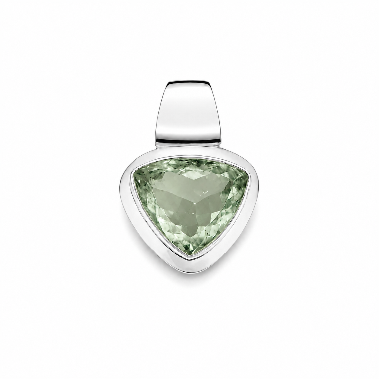 925 Sterling Silver Prasiolite Trillion Pendant