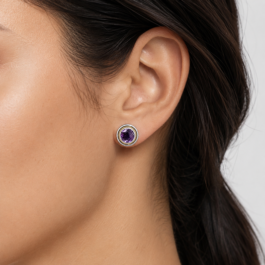 925 Sterling Silver & 18K Gold Rope-Trim Amethyst Stud Earrings