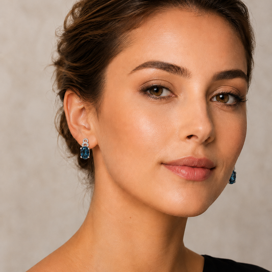 10K White Gold London Blue Topaz and CZ Earrings