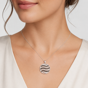 10K White Gold Black and White CZ Wave Pendant