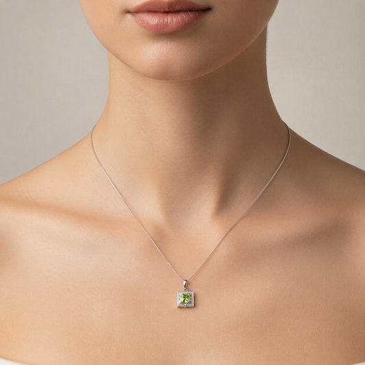 10k White Gold Peridot and Diamond Necklace