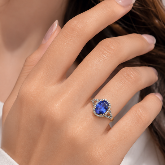10K Yellow Gold Tanzanite and Diamond Ring