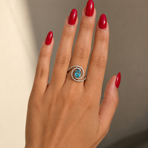 14K Ocean Aura Diamond Halo Ring with Blue Zirconia