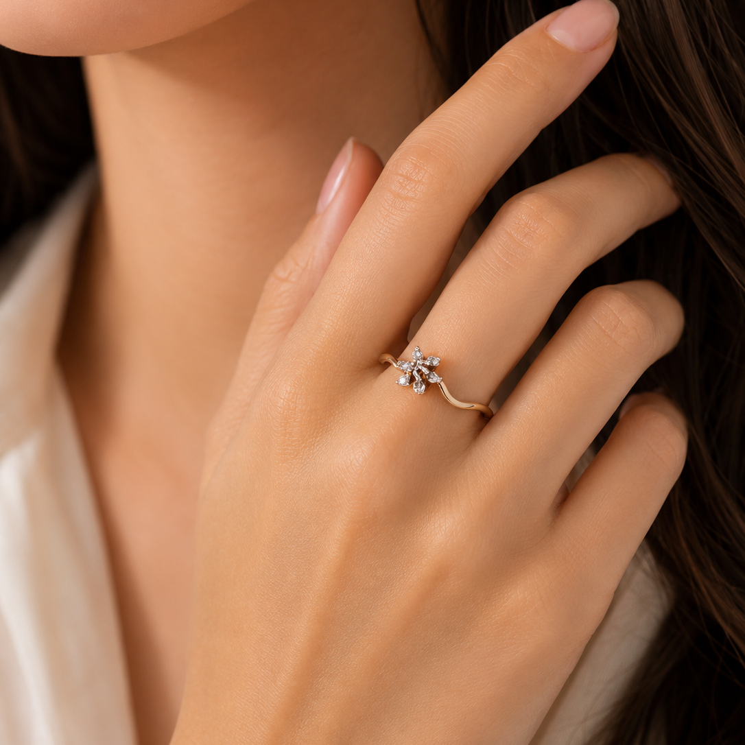 10K Yellow Gold Flower Diamond Ring