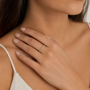 10K White Gold Half Eternity Diamonds and Peridot Band