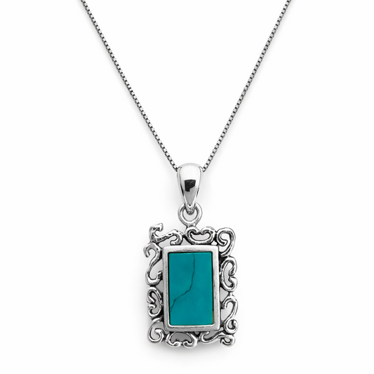 925 Sterling Silver Turquoise Filigree Pendant