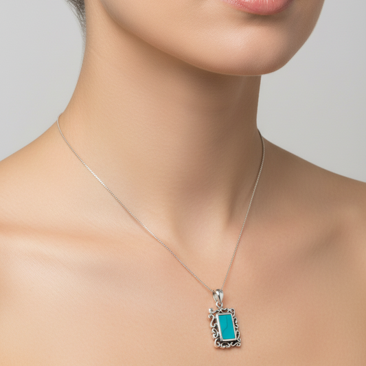 925 Sterling Silver Turquoise Filigree Pendant