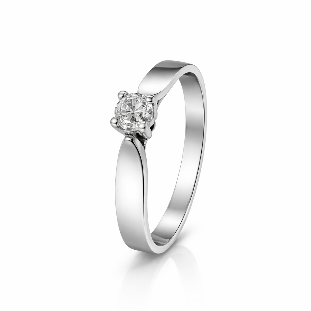 10k White Gold Solitaire Diamond Engagement Ring