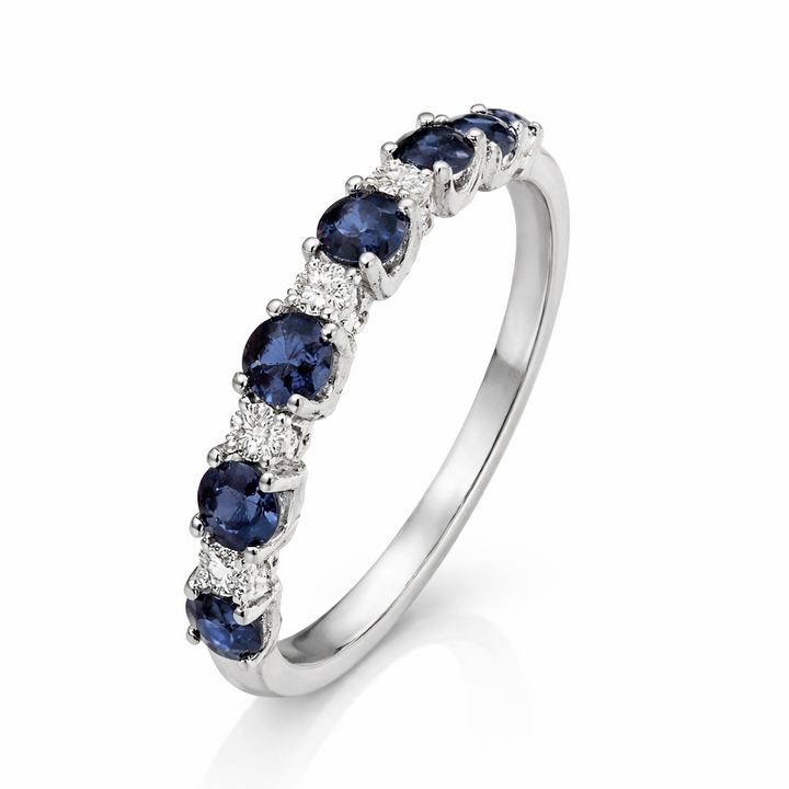 925 Sterling Silver Sapphire and Diamond Half-Eternity Ring