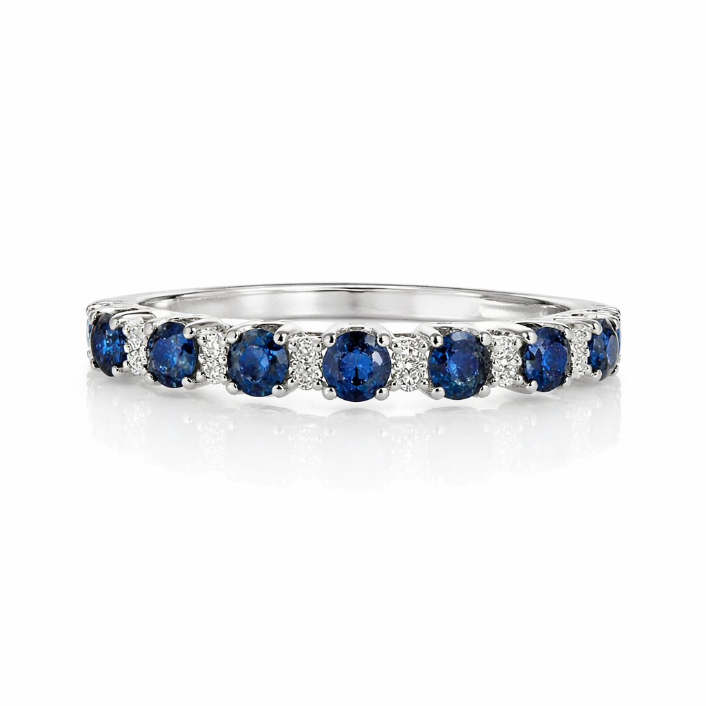 925 Sterling Silver Sapphire and Diamond Half-Eternity Ring