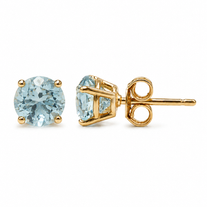 10k Yellow Gold Round Blue Topaz Stud Earrings