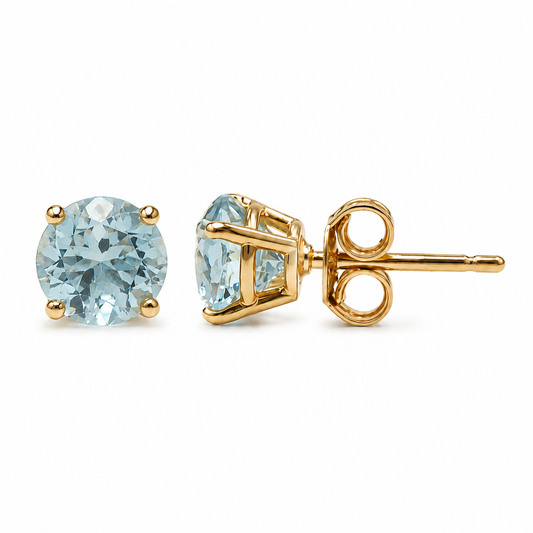 10k Yellow Gold Round Blue Topaz Stud Earrings