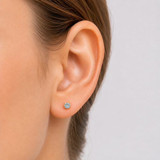 10k Yellow Gold Round Blue Topaz Stud Earrings