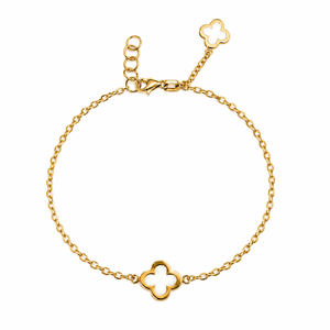 18K Yellow Gold White Enamel Clover Bracelet