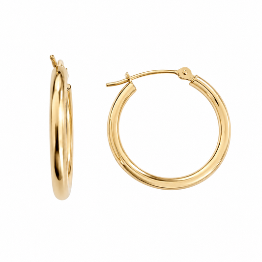 14K Yellow Gold Round Hoop Earrings