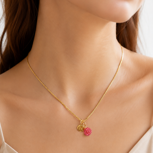925 Sterling Silver Gold Plated Box Chain Necklace with Crystal Ball Charm