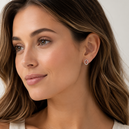 925 Sterling Silver Oval Pavé CZ Stud Earrings