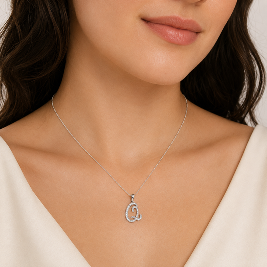 14K White Gold letter "Q" Initial Diamond Pendant