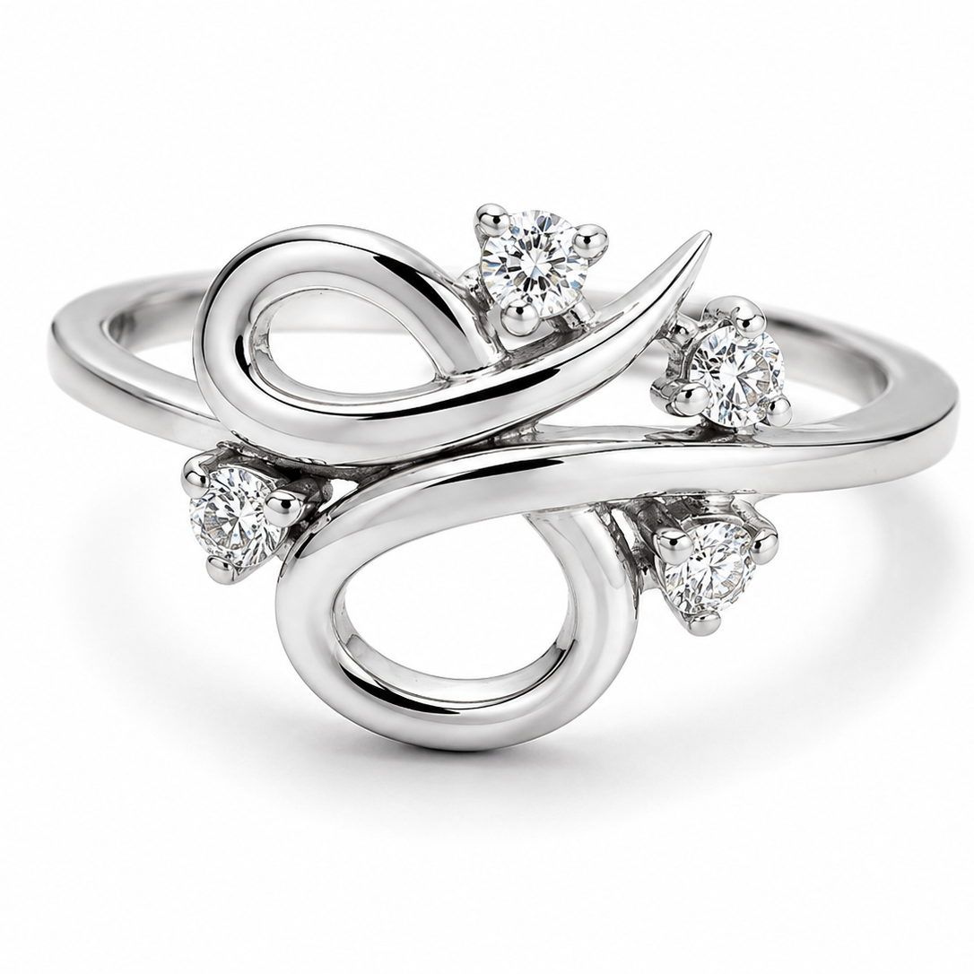 14K White Gold  Diamond Infinity Swirl Ring